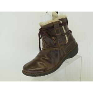 Earth Womens Brown Leather Laces Sheep Skin Comfort Ankle Boots Bootie Size 6 M